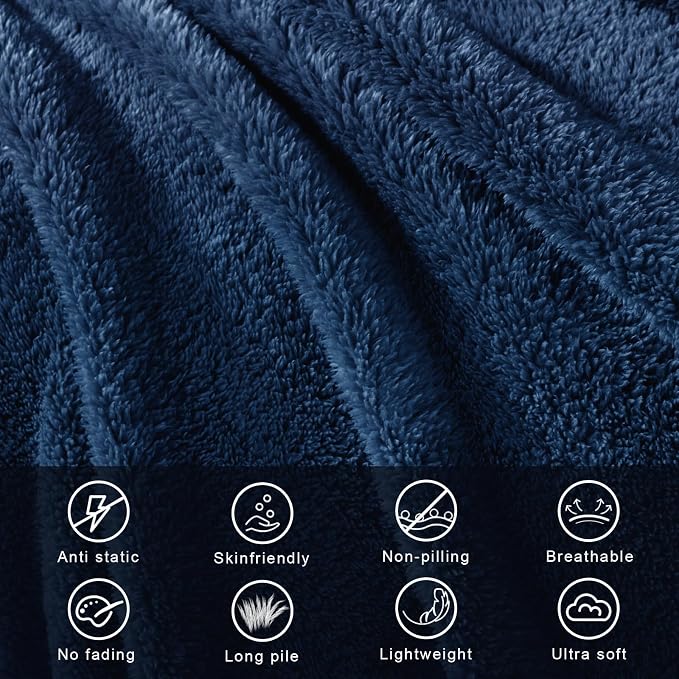 Exclusivo Mezcla Soft Plush Fleece King Size Blankets for Bed Living Room | Lightweight Fuzzy Fluffy Large Blanket for All Seasons, Cozy Velvet for Women Men, Machine Washable, 90"x104", Navy Blue