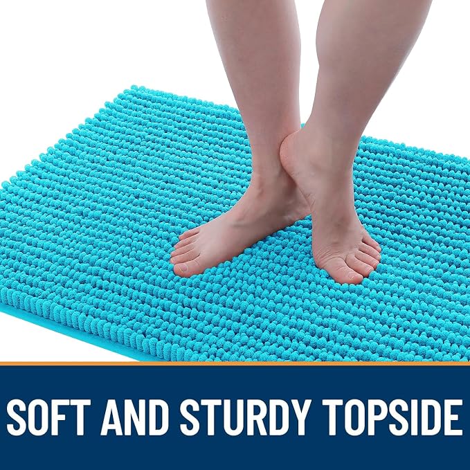 OLANLY Dog Door Mat for Muddy Paws 24x16, Extra Absorbent Chenille Mud Mat | Aqua Blue, Absorbs Moisture and Dirt, Non-Slip Machine Washable Doormat, Quick-Drying Indoor Entryway Floor Mat for Dogs