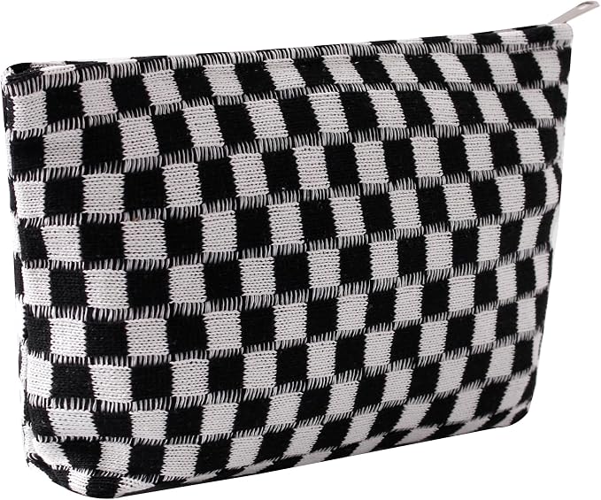 Cosmetic Bags for Women - Corduroy Cosmetic Bag Aesthetic Women Handbags Purses Smile Dots Makeup Organizer Storage Makeup Bag Girls Case Bags (Q-Checkered black)