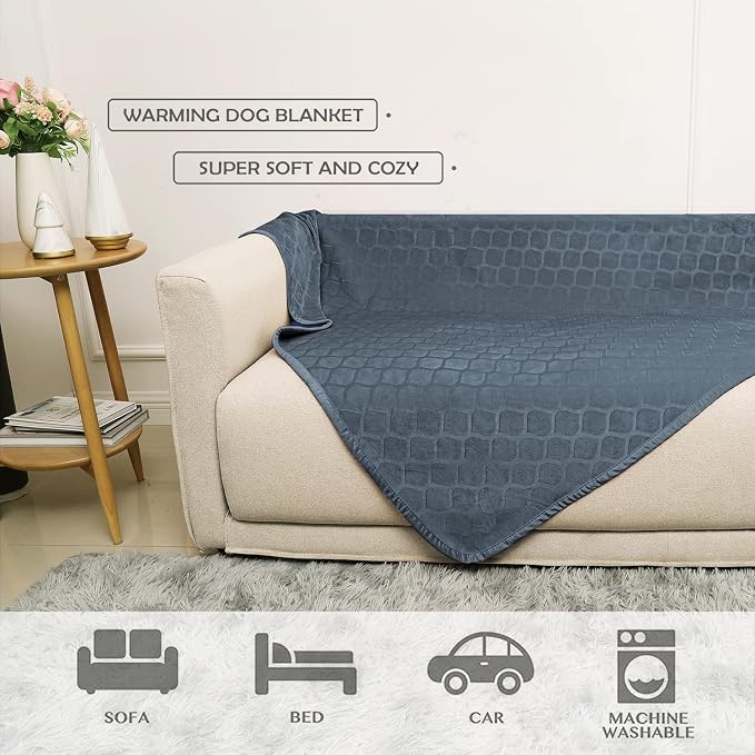 fuguitex Waterproof Dog Blanket Bed Cover Dog Crystal Velvet Moroccan Fuzzy Cozy Plush Pet Blanket Throw Blanket for Couch Sofa(68 * 82 inch, Blue+Navy)