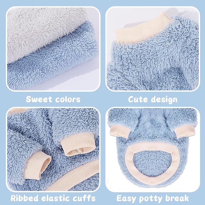 2 Pieces Dog Sweater for Small Dogs Winter Warm Puppy Sweater Fleece Cute Dog Clothes for Dogs Like Chihuahua Yorkie Thick Pet Clothing (Light Grey, Blue, Small)