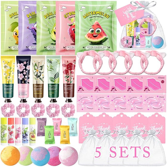 55PCS Spa Party Supplies for Girls,Spa Birthday Party Face Masks Skincare,Under Eye Patches, Lip Mask, Foot Bath Bombs Spa Kit, Bulk Gifts for Women, Mothers Day, Teacher Appreciation Gifts