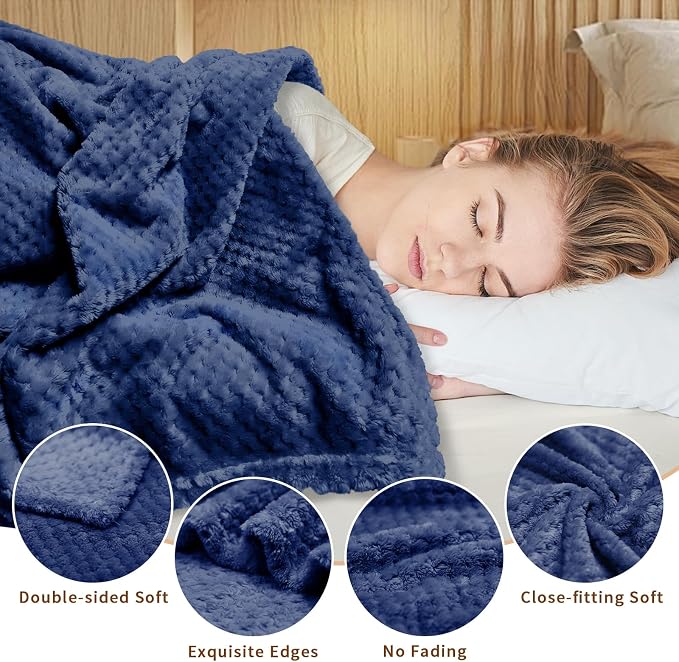 4 Pack Fleece Throw Blankets 50x60 Inches - 270 GSM Ultra Soft Plush Flannel for Bed Couch Sofa, Lightweight Warm 3D Waffle Texture, No Shedding No Pilling All Season Throw (Navy Blue)