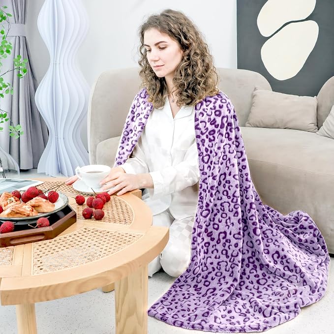Purple Leopard Print Blanket for Women, Cheetah Blanket, Gifts for Birthday | Purple Gifts for Women, Cozy Fleece Throw, Soft Warm Queen Size Blanket, Christmas Birthday Gifts