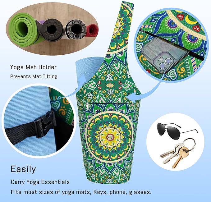 Mandala Yoga Mat Bag with Large Waterproof Zipper Pocket and Drawstring Pocket Long Tote Yoga Mat Carrier Holder Bags Fit Most Size Mats