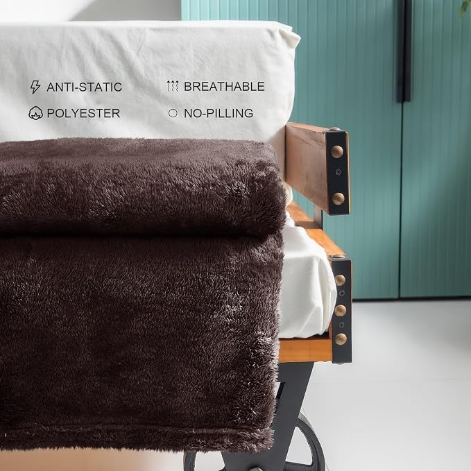 Exclusivo Mezcla Fuzzy Large Fleece Throw Blanket for Couch, Coffee | 50x70 Inches, Super Soft and Cozy Throw, Plush Fluffy Blanket for Sofa, Bed, Bedroom, Home Decor, All Season