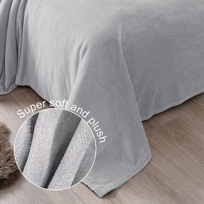 Exclusivo Mezcla Soft Fleece Blanket Queen Size for Bed, Light Grey | 90x90 Inches, Double-Sided Brushed Flannel, Lightweight Plush Cozy Blanket for Home Decor, All Season, Machine Washable