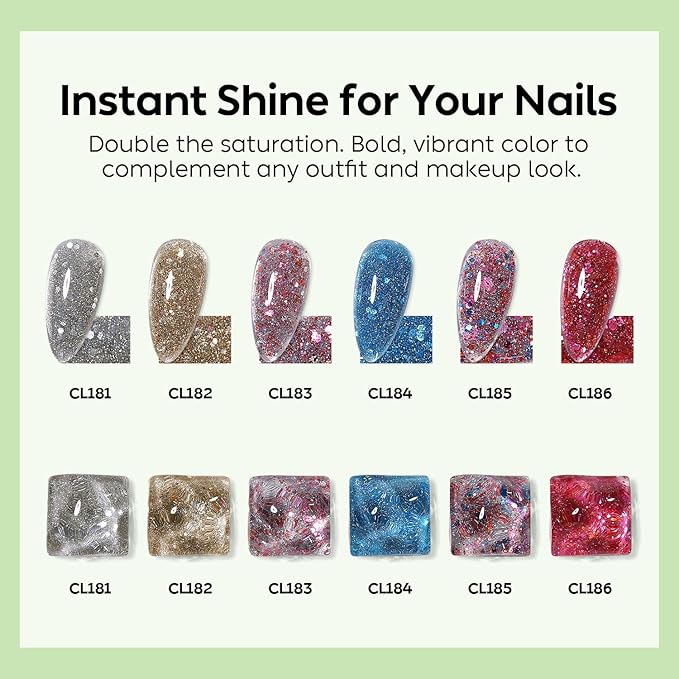 Luxbon 6 pcs Glittery Gel Nail Polish Set - Winter Color Set Long Lasting Gel Polish, uv led Soak Off Nail Art Designs Manicure Kit 031