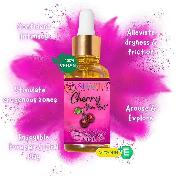 Yoni Oil Cherry 30ml Massage Oil. Moisturise Body & Balance Natural PH, Intimate Feminine Scent, Hygeine & Fresh Smell *Organic Vegan*