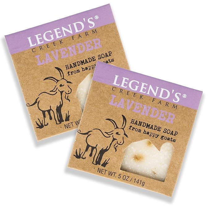 Legend's Creek Farm Goat Milk Soap - Cleansing Moisturizing Bar for Hands and Body - 5 Oz Creamy Lather, Nourishing, Gentle Natural Soap for Sensitive Skin, Handmade in USA (Lavender, Pack of 2)