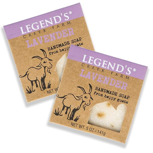 Legend's Creek Farm Goat Milk Soap - Cleansing Moisturizing Bar for Hands and Body - 5 Oz Creamy Lather, Nourishing, Gentle Natural Soap for Sensitive Skin, Handmade in USA (Lavender, Pack of 2)