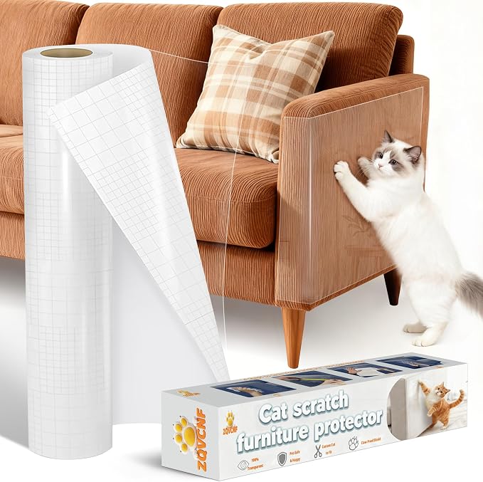 Extra Thick Clear Anti Cat Scratch Furniture Protector 17" x 197" | Couch Protector from Cat Claws - Single Sided Sticky Flexible Pet Tape for Furniture, for Couch Corner Door Walls Bed