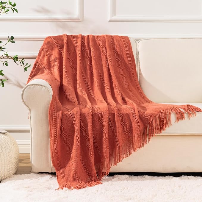 BATTILO HOME Orange Fall Throw Blanket for Couch Sofa, Knitted Decorative Blankets Throws Halloween Throw Blanket Fall Decorations Home Decor (Salmon, 50"x60") | Knitted Decorative Blankets & Throws, Halloween Throw Blanket Fall Decorations for Home Decor