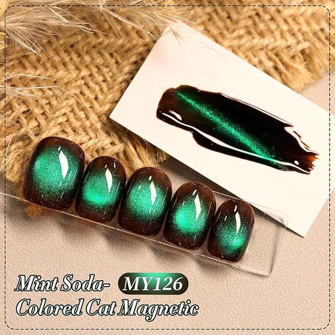 BORN PRETTY Cat Magnetic Eye Gel Nail Polish,Brown Green Glitter Fall Winter Holographic Magnetic Gel Polish Nail Polish Art Manicure Salon DIY at Home 15ML
