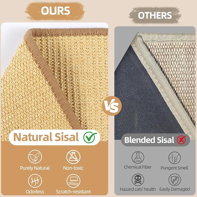 Cat Scratcher Bed, 19 in Large Natural Sisal Cat Scratching Board, Large Scratch Pad for Indoor Cats, Cozy Cat Furniture Lounge