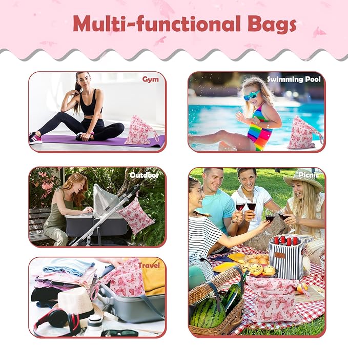 ALVABABY 3pcs Cloth Diaper Wet Dry Bags Waterproof Reusable with Two Zippered Pockets Travel Beach Pool Daycare Soiled Baby Items Yoga Gym Bag for Swimsuits or Wet Clothes 3L-ZM19A