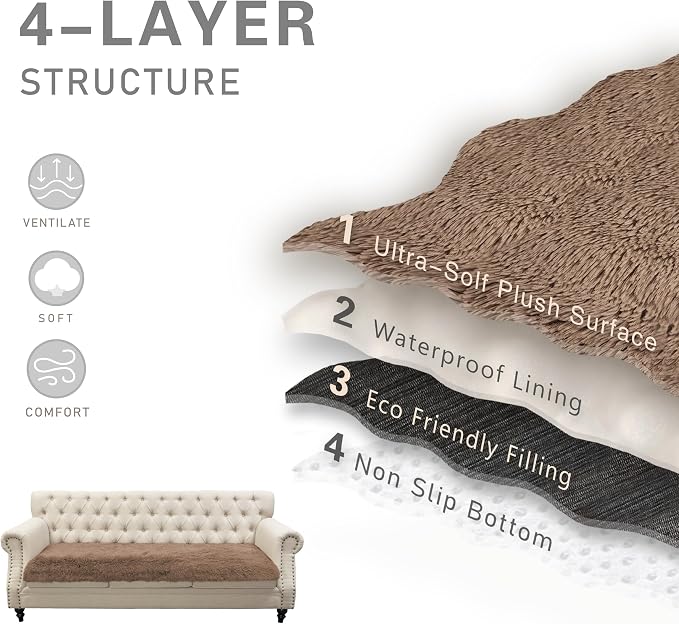 Dogs/Cats Bed Mats, Dog Pad Washable Removable Couch Cover with Anti-Slip Back, Plush Long Fur Mat, Perfect for Small, Medium and Large Dogs.(Brown, 30"x80")