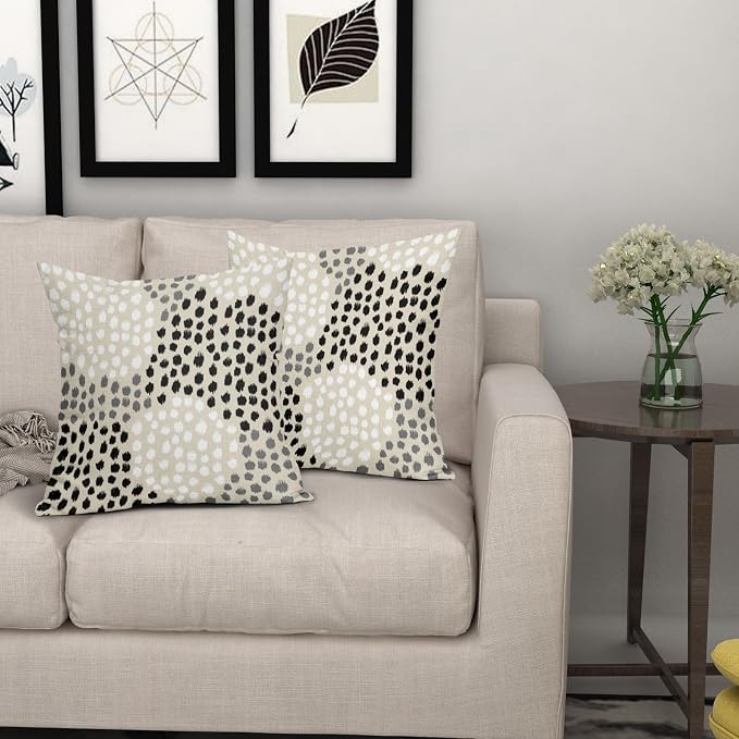Black White Pillow Covers 16x16 Set of 2 Boho Gray Polka Dot Throw Pillows Modern Trendy Print Decorative Outdoor Farmhouse Pillowcase Cushion Cover Linen Pillow Case Decor for Home Sofa Couch Bed