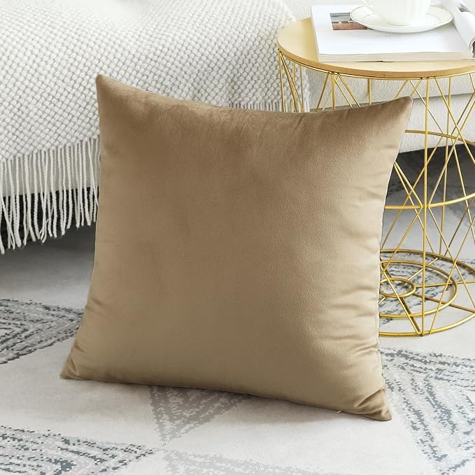 Artscope Luxury Velvet Pillow Covers Decorative Square Pillowcases Soft Solid Cushion Cases for Couch Sofa Bedroom Home Decor 24x24 Inch Golden Brown