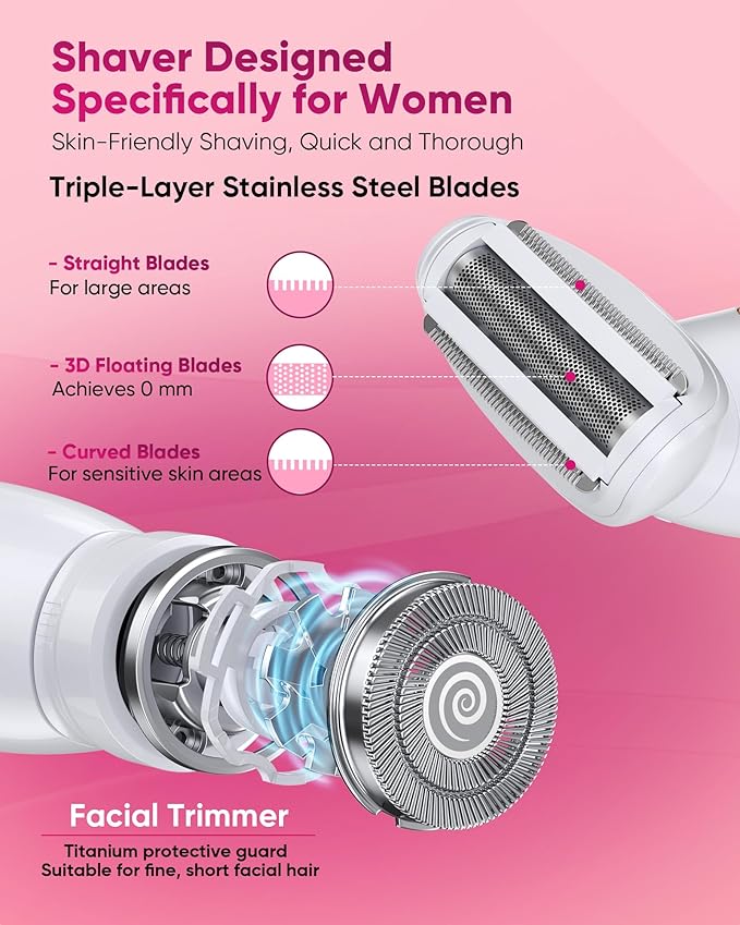 ANYLIV 3 in 1 Bikini Trimmer for Women, Electric Razors for Women with Display, Painless Bikini Trimmer, USB Charging, Electric Shaver for Woman,Shaver for Woman for Face, IPX7 Waterproof,White