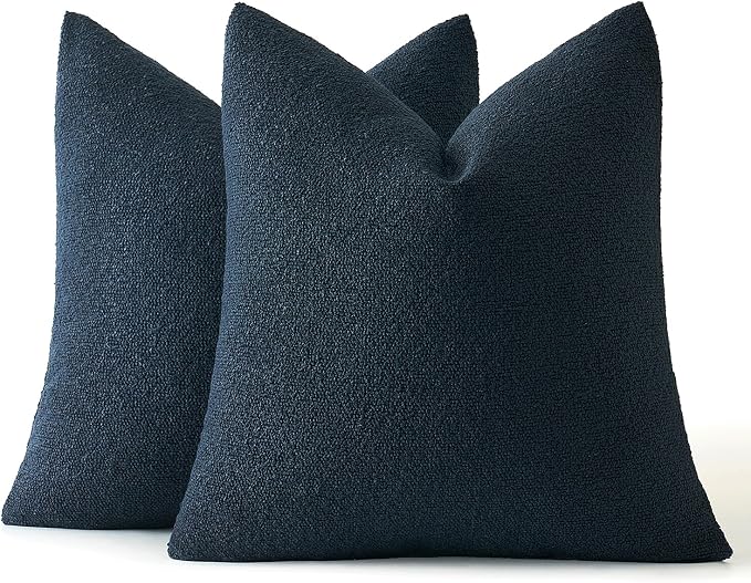 MIULEE 18x18 Decorative Lumbar Boucle Couch Pillow Covers Navy Blue | Set of 2 Textured Neutral Throw Pillow Covers, Accent Solid Pillowcases, Sofa Living Room Home Decor