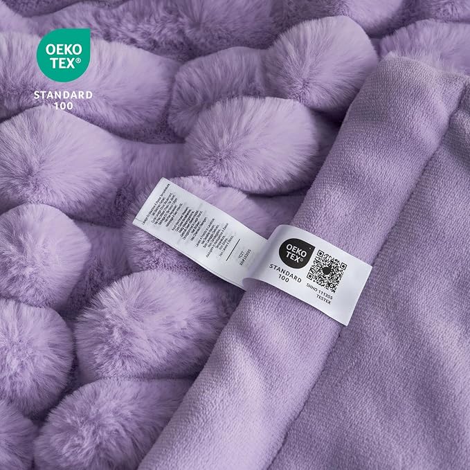 Cozy Bliss Faux Fur Throw Blanket for Couch, Cozy Warm Plush Striped Blanket for Sofa Bedroom Living Room, 50 * 60 Inches Lavender