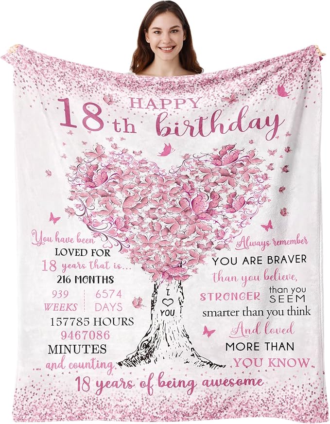 18th Birthday Gifts for Girls, 18th Birthday Decorations, 18th Birthday Blanket 40"X50", 18 Year Old Girl Birthday Gifts, Gifts for 18 Year Old Girl, 18th Birthday Gifts, Happy 18th Birthday Gifts