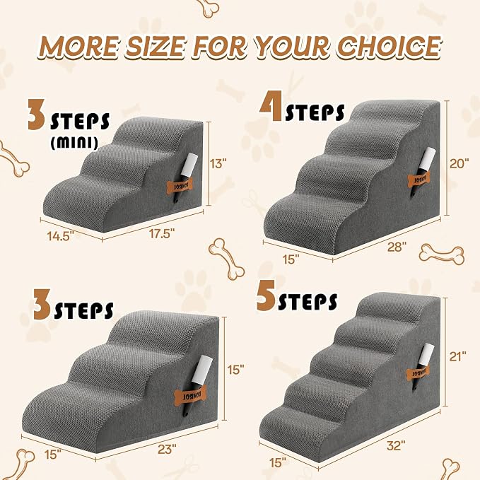Dog Stairs, Romrol Dog Steps Ramp for High Bed and Couch, Dogs Ramp with Durable Non-Slip Waterproof Fabric Cover, Pet Stairs for Small Dogs and Cats or Pets Joints, 4-Tiers,Grey