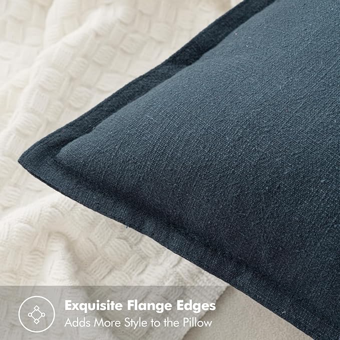 MIULEE Decorative Linen Pillow Covers 20x20 Inch Deep Blue | Boho Farmhouse Neutral Couch Throw Pillows for Bed, Pack of 2 Accent Coastal Modern Pillowcases, Sofa Livingroom Home Decor