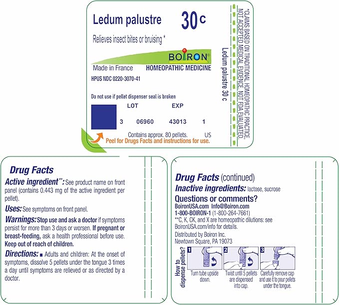 Boiron Ledum Palustre 30C Homeopathic Medicine for Insect Bites - 80 Pellets