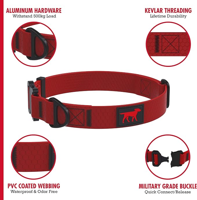 Tuff Pupper Waterproof Action Collar for Dogs | Heavy Duty Water Proof Dog Collar | Tear Proof & Odor Free | Rust-Proof Metal Hardware | Tactical Quick Release Buckle | for Adventurous, Active Dogs