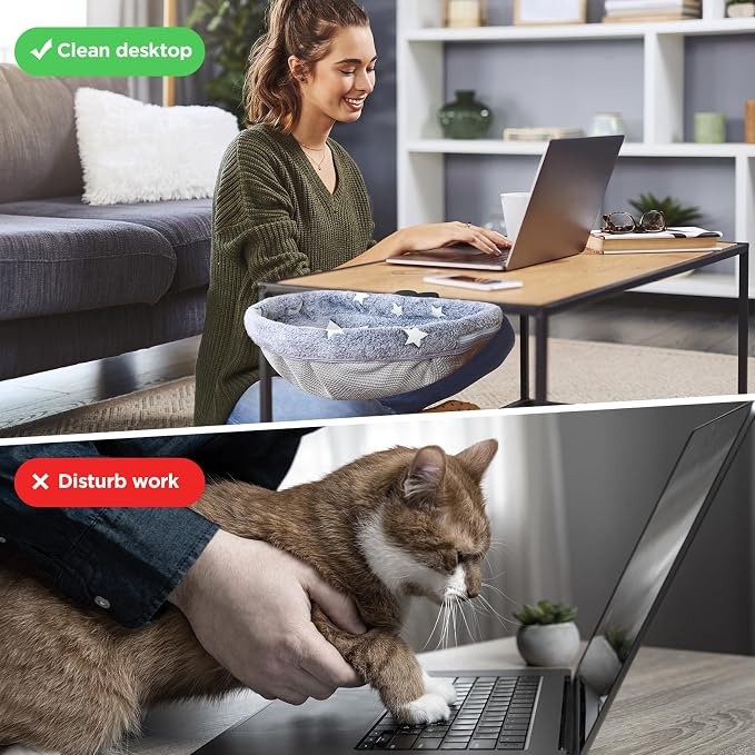 Cat Desk Bed, Adjustable Cat Desk Hammock, Cat Bed for Desk | Glow in The Dark, Removable Washable Cover, Sturdy Metal Frame, Desk Cat Bed, Cat Desk Perch, Supports up to 50 Lbs
