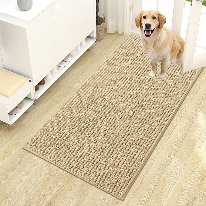 OLANLY Dog Door Mat for Muddy Paws 44x24, Extra Absorbent Chenille Mud Mat | Sand, Absorbs Moisture and Dirt, Non-Slip Machine Washable Doormat, Quick-Drying Indoor Entryway Floor Mat for Dogs
