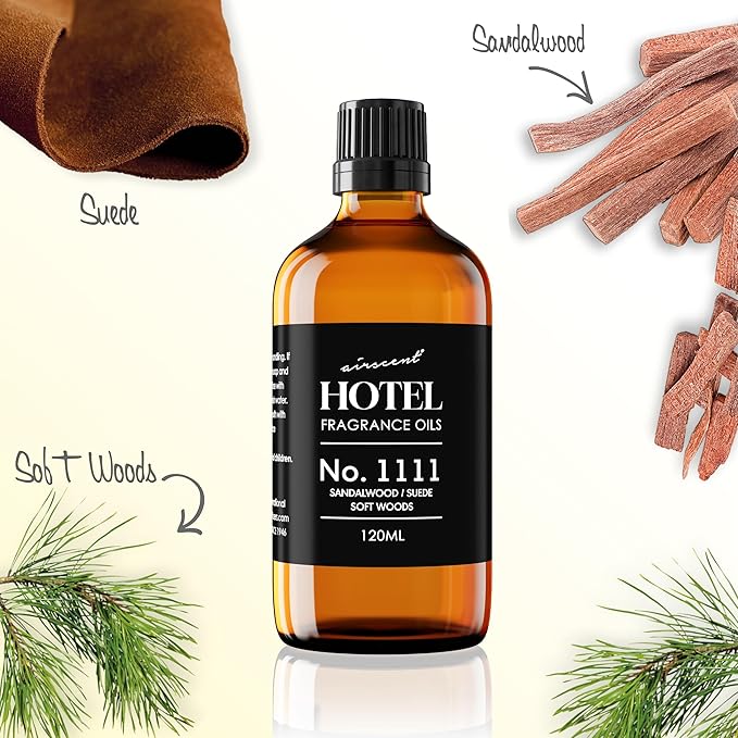 AirScent My Way Diffuser Oil No. 1111 Inspired by the 1 Hotel - 120 mL | Sandalwood Suede Soft Woods - Hotel Fragrance Oil for Ultrasonic and Waterless Diffusers and Crafting - 4 fl oz Bottle