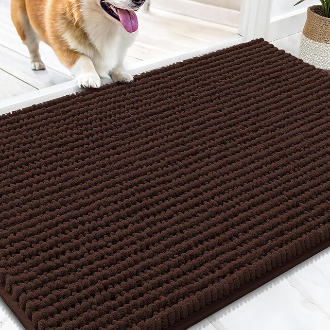 OLANLY Dog Door Mat for Muddy Paws 34x21, Extra Absorbent Chenille Mud Mat | Brown, Absorbs Moisture and Dirt, Non-Slip Machine Washable Doormat, Quick-Drying Indoor Entryway Floor Mat for Dogs