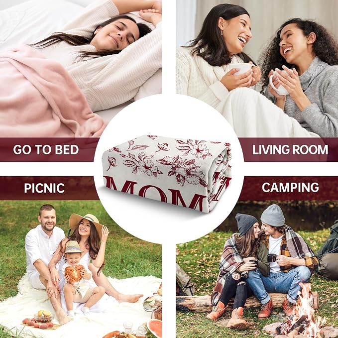 Gifts for Mom, Mom Birthday Gifts from Daughter Son, To My Mom Blanket | I Love You Mom Gifts for Birthday, Christmas, Mothers Day, Blanket for Mom with Hibiscus Flowers Print, 60" x 50", Burgundy