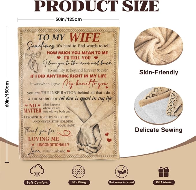 Wife Romantic Gifts from Husband Ideas - to My Wife Blanket 50"x60" | Gifts for Women Her Wife on Birthday Wedding Anniversary Mother's Day Christmas Valentine's Day