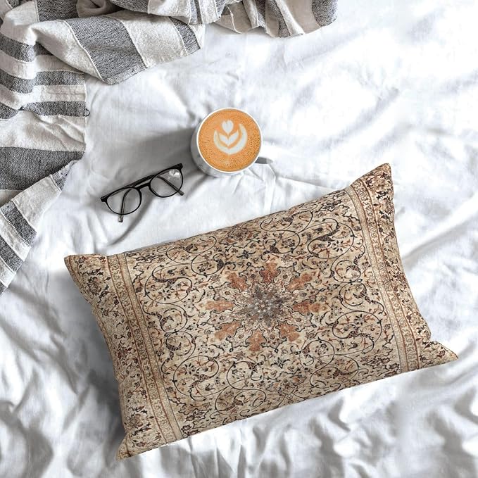Silk Esfahan Persian Carpet Print Pillow Covers Decorative Lumbar Throw Pillowcase 12x20 Inch Couch Cushion Cover for Home Decor Living Room Bedroom College Dorm Bed Car Sofa