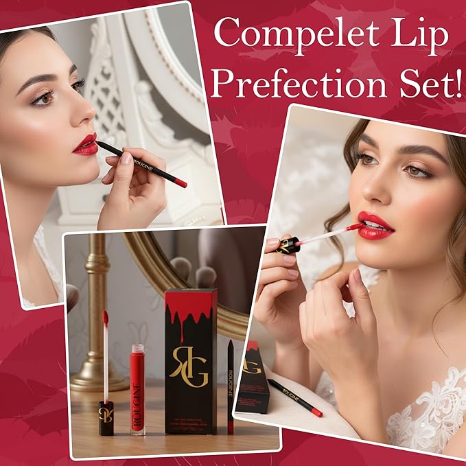 Matte Lipstick & Lip Liner Set for Women – Red Love Shade – Long-Lasting Waterproof 2-in-1 Lip Kit – Smudge-Proof Liquid Lipstick with Precision Liner, Enriched with Vitamin E & Shea Butter