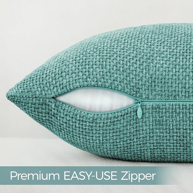 a moment Teal Chenille Throw Pillow Covers 18x18 Inch Pack of 2 Modern Decorative Throw Pillow Covers Farmhouse Cross Covers Home Decor for Sofa Bedroom Living Room