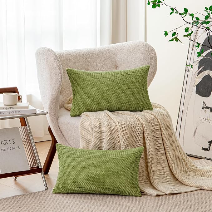 a moment Forest Green Chenille Throw Pillow Covers 12x20 Inch Pack of 2 Modern Decorative Throw Pillow Covers Farmhouse Cross Covers Home Decor for Sofa Bedroom Living Room