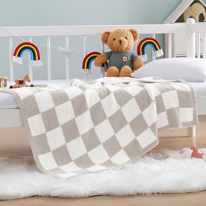 Soft Checkered Throw Blanket for Couch-Cozy Warm Knitted Blankets | Lightweight Fluffy Decor for Boys & Girls, Sofa, Chair, Bed, 30x40in,Taupe