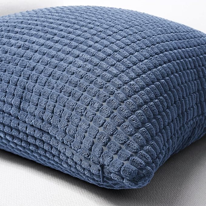 Softalker Corduroy Decorative Throw Pillow Covers 16x16, 2 Pack, Navy Blue | Soft Boho Striped Pillow Cases, Couch Fluffy Cushion Covers for Farmhouse Home Decor Bed Living Room