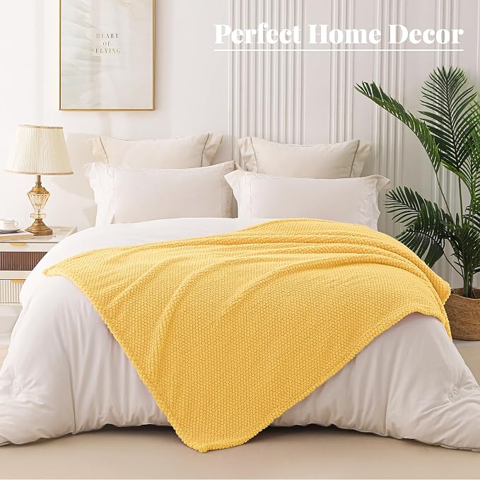 Whale Flotilla Extra Large Soft Fleece Throw Blanket for Couch | 50x70 Inch, Yellow, Suitable for Sofa Chair Bed, Fluffy Fuzzy Jacquard Blankets for All Season, Lightweight and Cozy