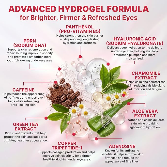 19/90 PDRN Revitalizing Hydrogel Eye Patches for Dark Circles & Puffiness - Pink, Caffeine, Hyaluronic Acid, Hydrating Treatment for Women - Under Eye Mask, Brightening, Cooling - Pink (15 Pairs)