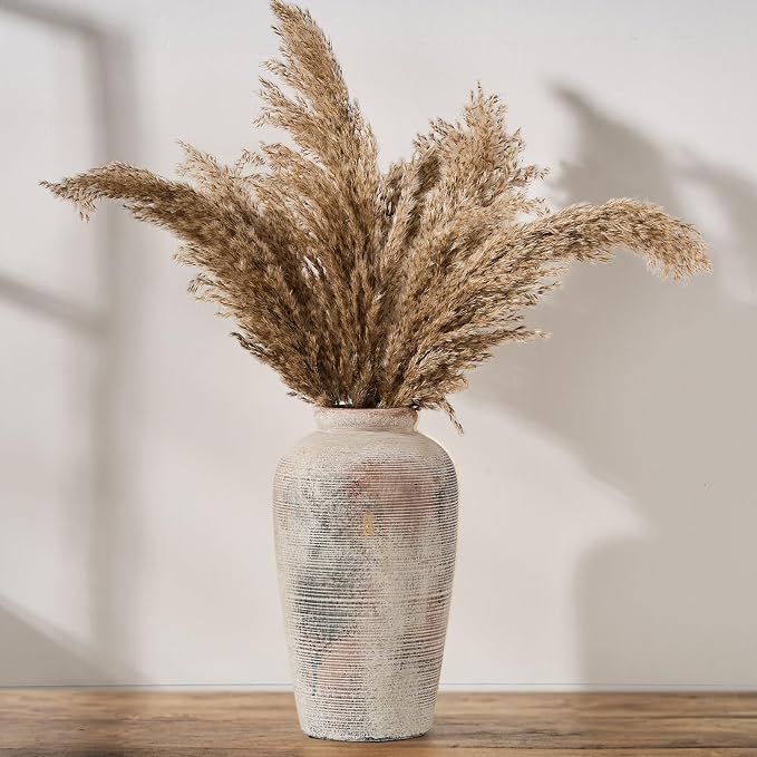 Emotionally Grounded Vase, Vaseking Large Ceramic Rustic Vase, 11 inch Minimalist Decorative Farmhouse Tall Vases for Home Decor, Living Room, Enterway, Table Decoration, Fired Terra Clay