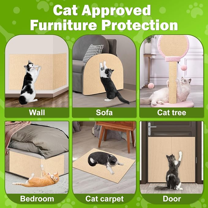 ENONCI 47.2x15.8 Cat Scratcher Mat, Self-Adhesive Wall Corner Cat Scratcher Pad