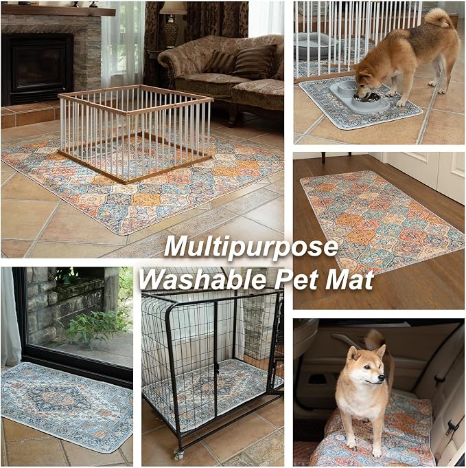 nunubaby Washable Pee Pads for Dogs, Stylish, Non-Slip and Leak-Proof Pee Pads. Reusable Potty Pads for Dogs for Crates and Floors.(Cream/Multi, 48" x48" )