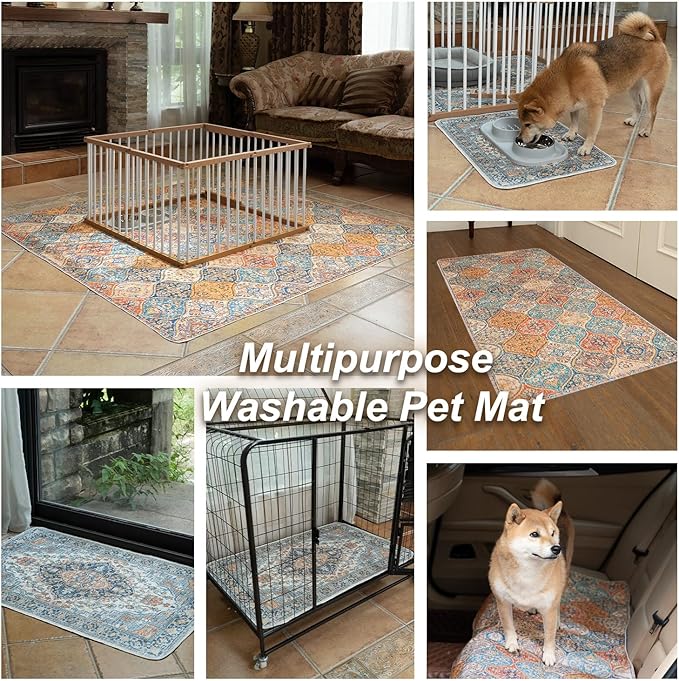 nunubaby Washable Pee Pads for Dogs, Stylish, Non-Slip and Leak-Proof Pee Pads. Reusable Potty Pads for Dogs for Crates and Floors.(Beige/Multi, 24" x36" )