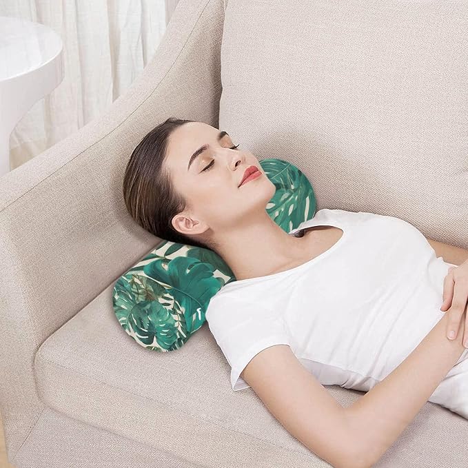 Neck Roll Pillow Bolster Pillows Round Health Memory Foam Long Cervical Cylinder Bolsters Body Removable Washable Cover Bed Legs Back Yoga Palm Leaves Tropical Green